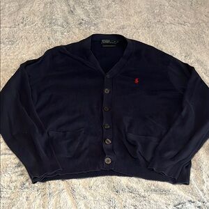 Ralph Lauren Navy Cardigan with Red Logo Size Large